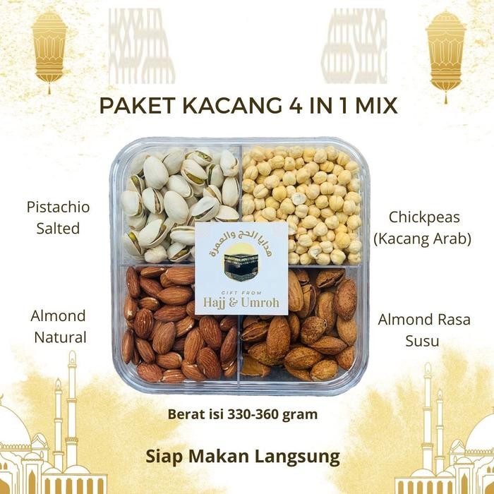 

4ZMI Paket Kacang Mix 4 In 1 Sekat Empat Mix Nuts 4In1 Almond Pistachio Arab Hadiah Gift