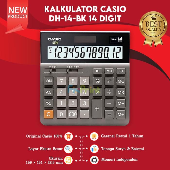 

CALCULATOR CASIO DEKSTOP BLACK 14 DIGITS CASIO DH-14 NEW ORIGINAL