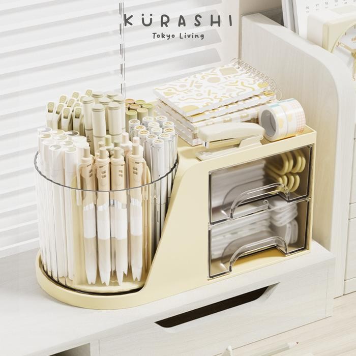 

Kurashi - Chikyu Organizer 2 In 1 Makeup Aesthetic Rak Laci Stationery Putar Perapi Alat Tulis