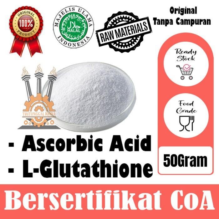 Ascorbic Acid Powder Bubuk Murni L-Glutathione Pemutih Glutation 50Gr