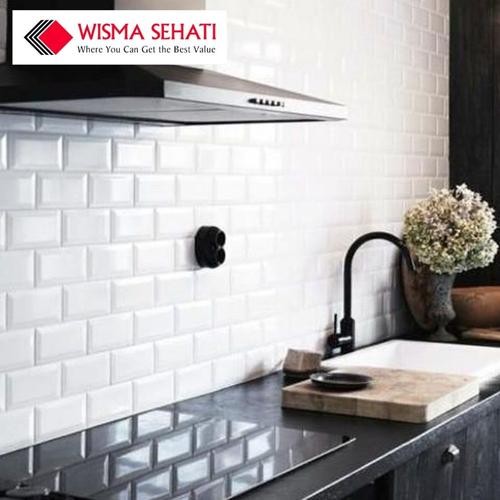 Keramik 7.5x15 Glossy Pilih Warna Hitam / Abu-Abu Dinding Mozaik - Putih