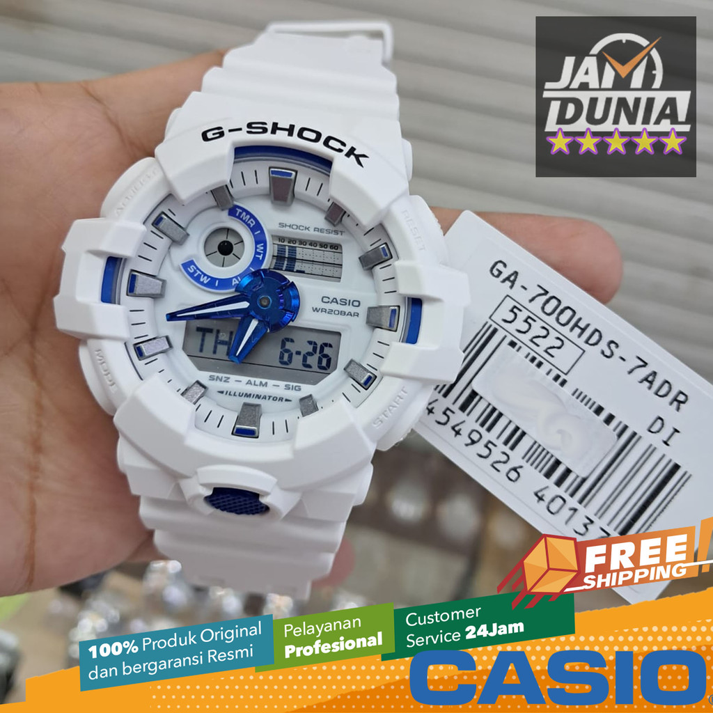 JAM TANGAN PRIA CASIO ANALOG DIGITAL ORIGINAL RUBBER WHITE HIDDEN SHINE WHITE BLUE G-SHOCK GA-700HDS