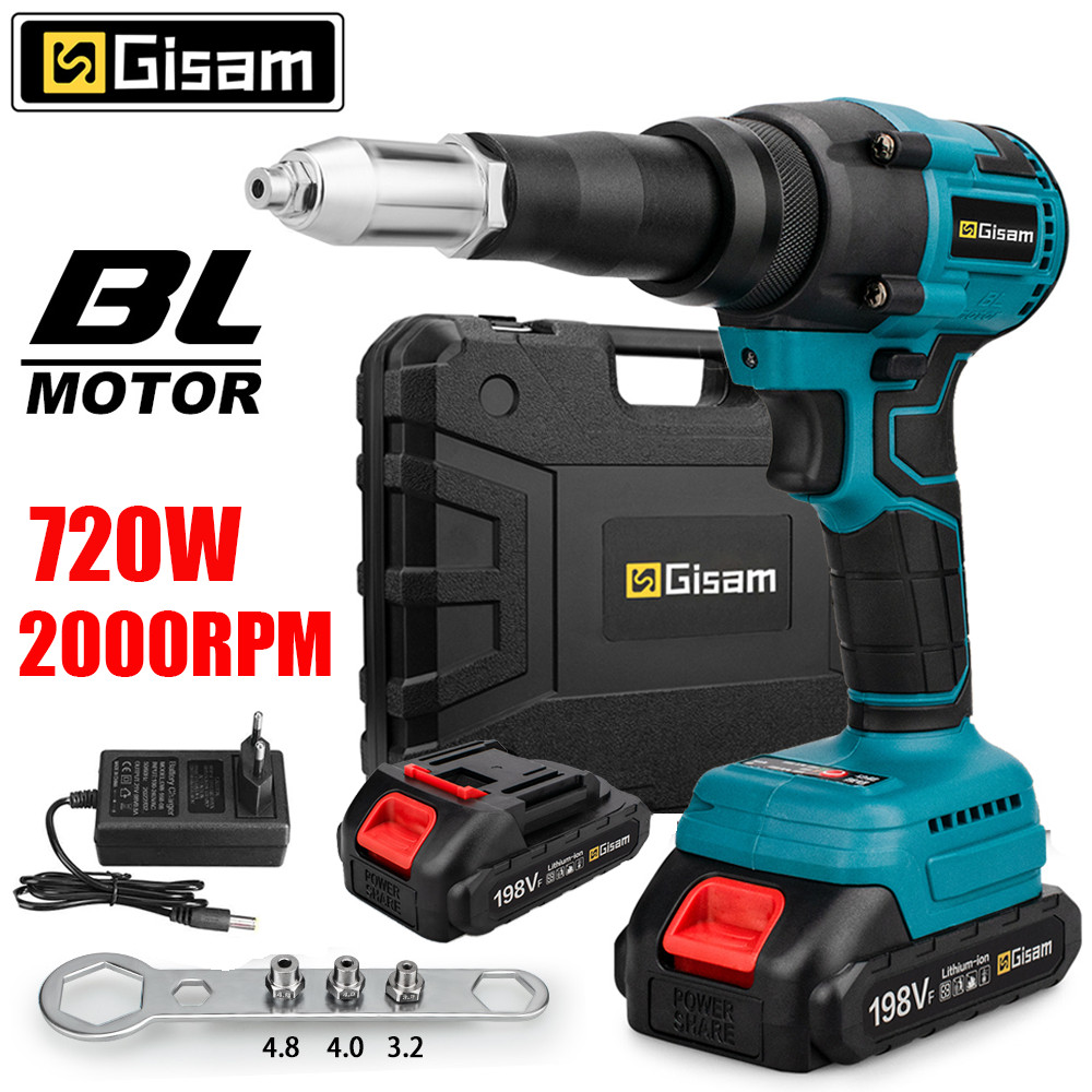 720W Electric Brushless Rivet Gun Rechargeable Lithium Battery Cordless Riveting Nut Gun Automatic R