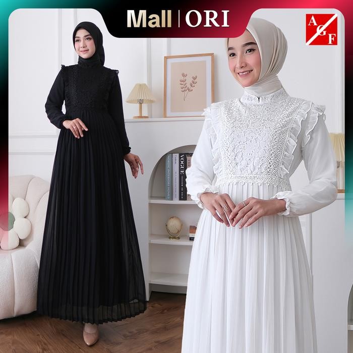 Agnes Hijab - Syafa Dress Gamis Putih Premium Baju Muslim Wanita Dewasa Terbaru Gaun Pesta Kondangan