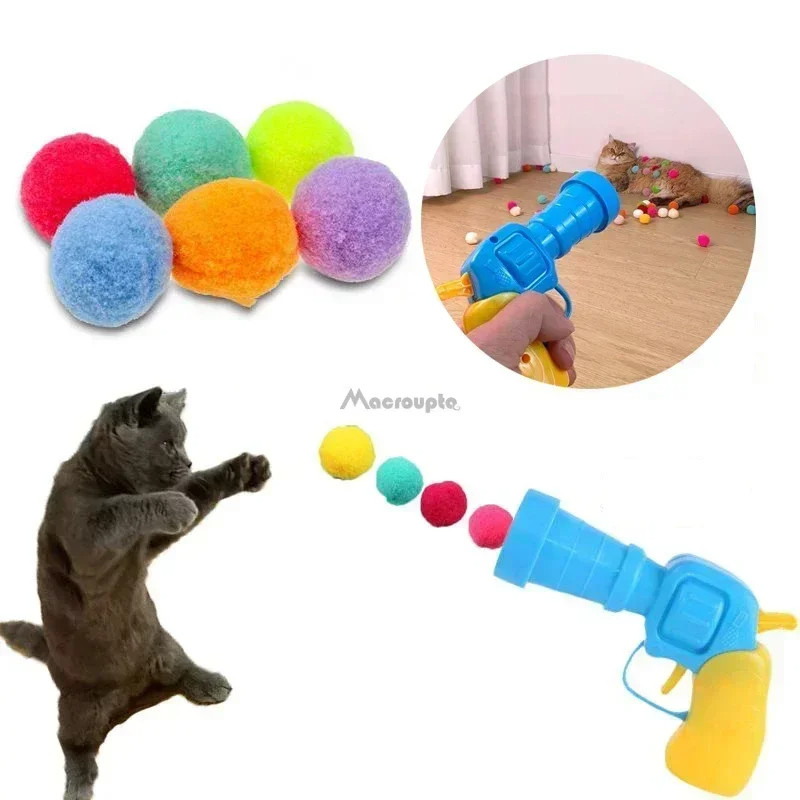 

Interactive Launch Training Cat Toys Creative Kittens Mini Pompoms Games Stretch Plush Ball Toys Cat