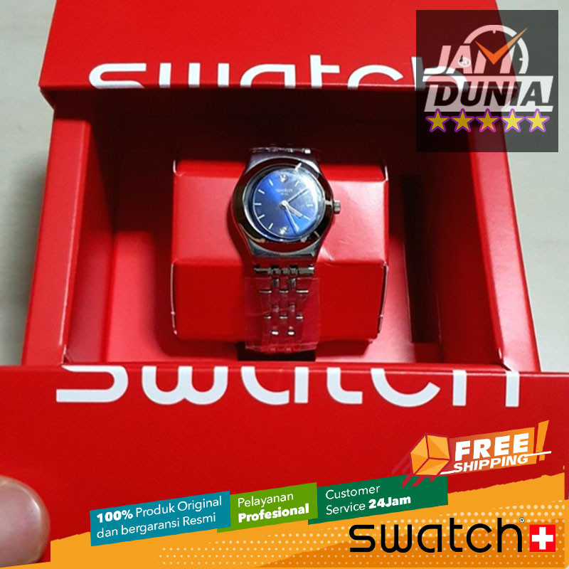 JAM TANGAN WANITA SWATCH ORIGINAL STAINLESS STEEL SILVER BLUE SLOANE IRONY SWATCH YSS288G SWATCH YSS