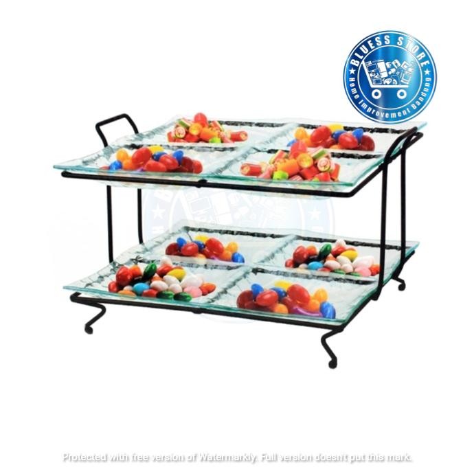 Appetite Wadah Saji Kaca Dengan Rak Tingkat Tempat Saji Kue 2 Susun