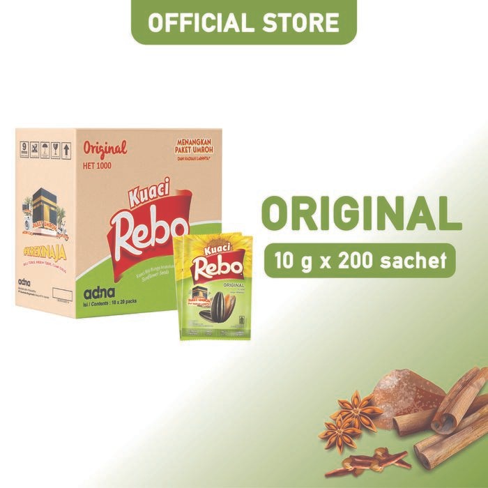 

Rebo Kuaci Rasa Original 10 Gram - 1 Dus (Isi 200 Sachet)