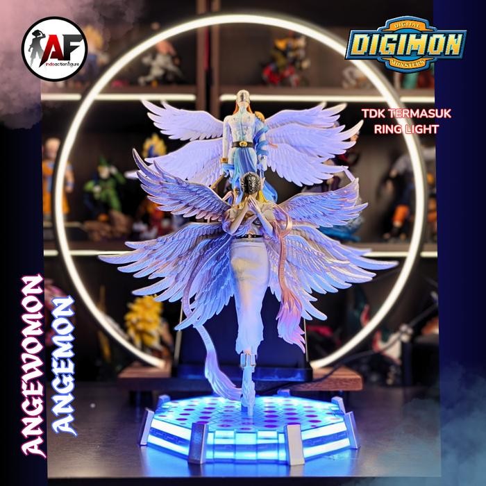 Statue Action Figure Digimon Angemon & Angewomon Moon Studio Design Recast with LED