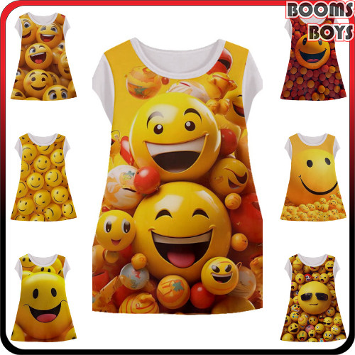 Dress Emot Smile Tunik Anak Animasi 3d Lucu Emot Smile Baju Anak Perempuan Usia 1-12 Tahun - Boomboy