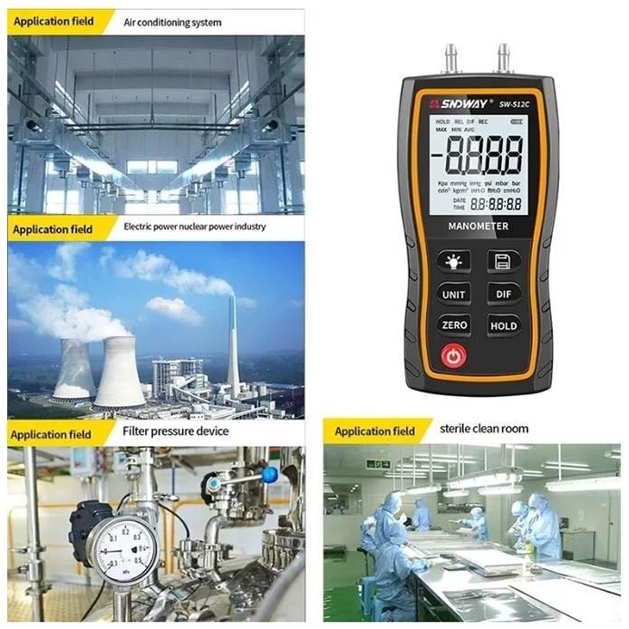 Populer Manometer Sndway Sw-512B Air Pressure Gauge Differential Sw512B Tester