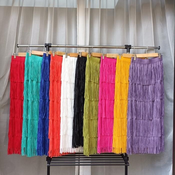 DISKON rok rumbai line dance salsa fashion wanita tassel midi skirt LONG RB READY STOCK