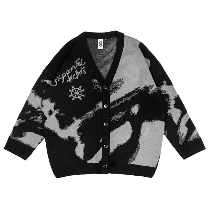 GRDT - Experimental Knit Cardigan Black Grey Panjang Knitwear Pria Sweater Kerah Hitam Crewneck