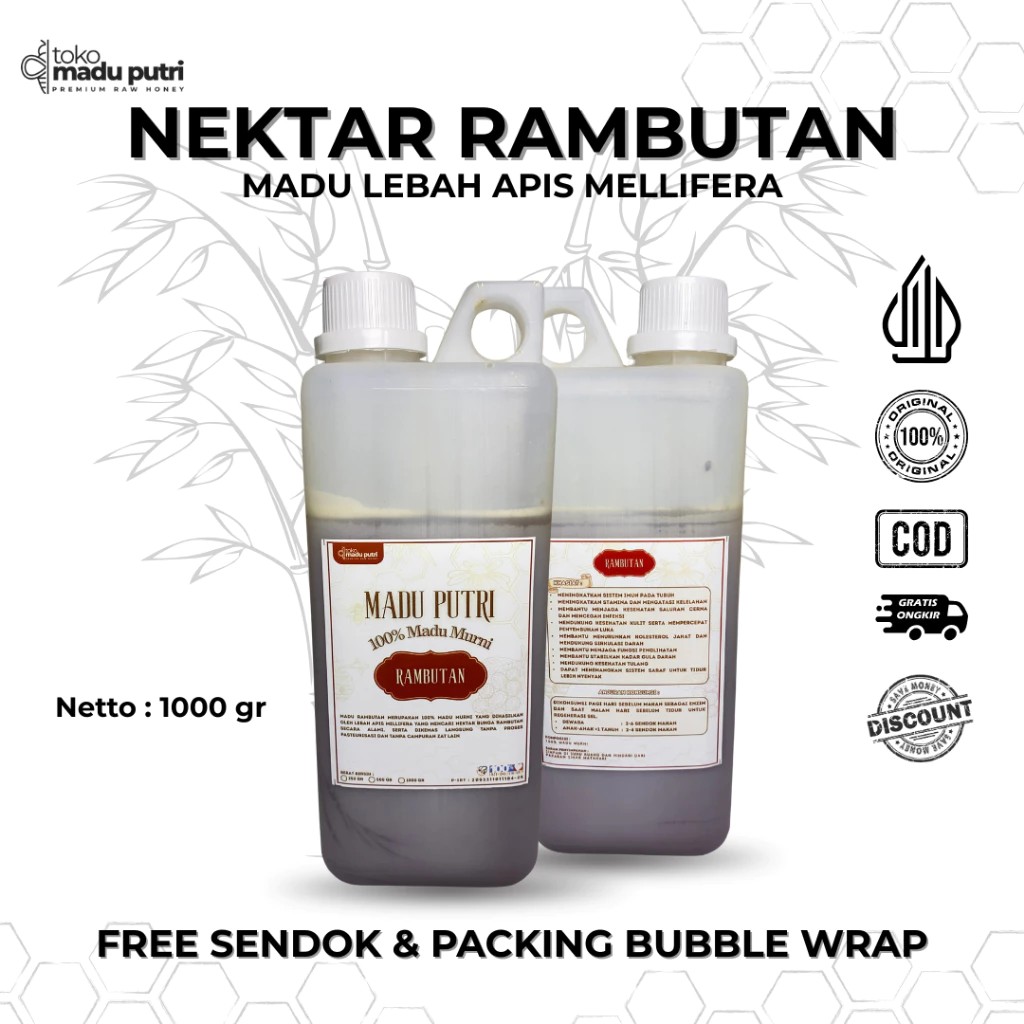 

Madu Putri Madu Mentah Murni Asli Nektar Rambutan Grade A 100% Alami Pure Raw Honey 1kg