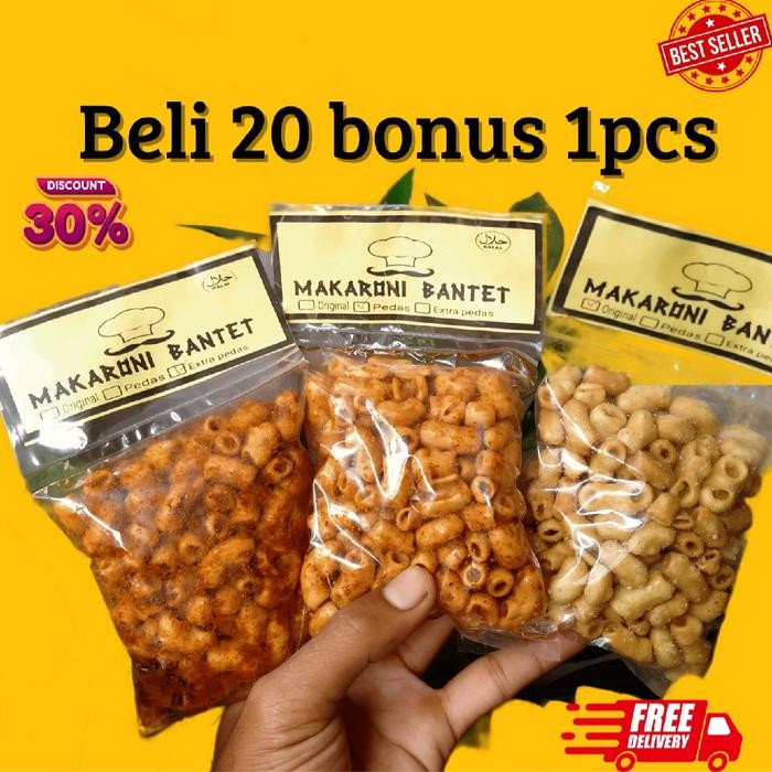 

PAKET HEMAT 20 PCS MAKARONI BANTET KEMASAN 50 GRAM Cemilan Snack Pedas Snacks Macaroni Kering