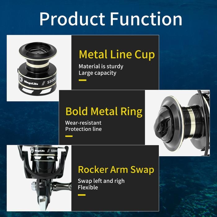 Relix Garcia - Bingolife Reel Pancing Asli Metal Fishing Reel Hitam S5000~7000 Rasio Gigi 4:7:1