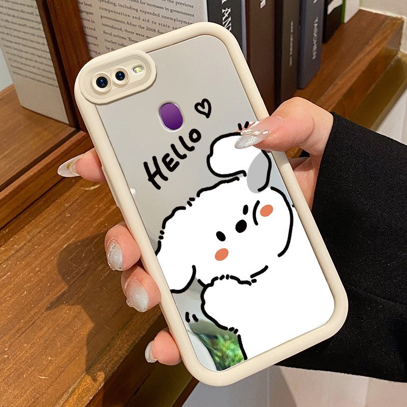 Casing Hp Untuk OPPO F9 F9 Pro A7x Realme 2 Pro Realme U1 Case Anjing putih lucu kartun Kasing Cermi