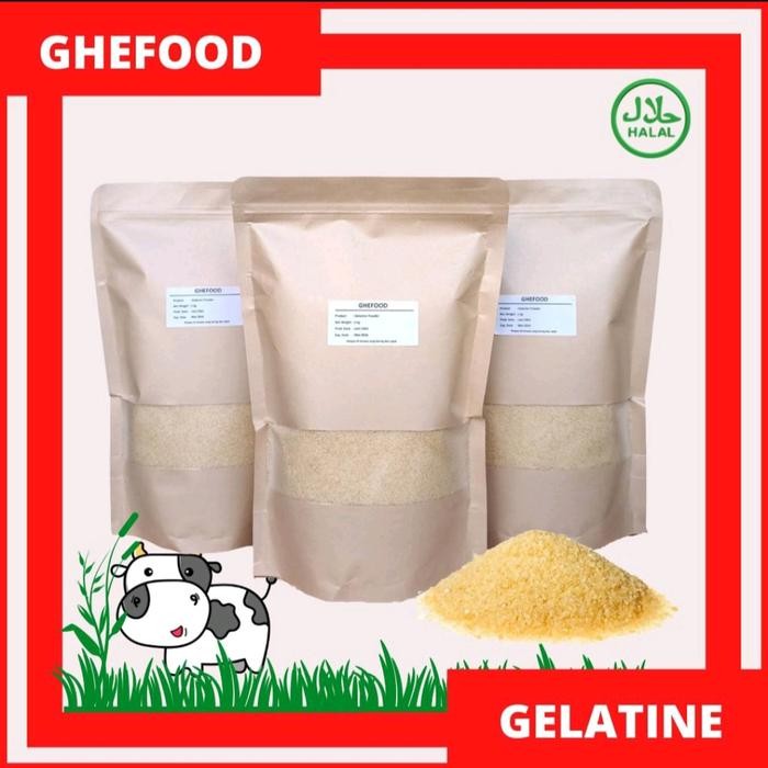

Lecy.store2 Gelatine Powder/Gelatin Bubuk Sapi Premium Import Halal MUI 1 Kg