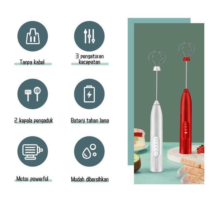 Roschel Kitchenware - Tnw Electric Hand Blender Tangan Pengaduk Kopi Milk Frother Usb Portable