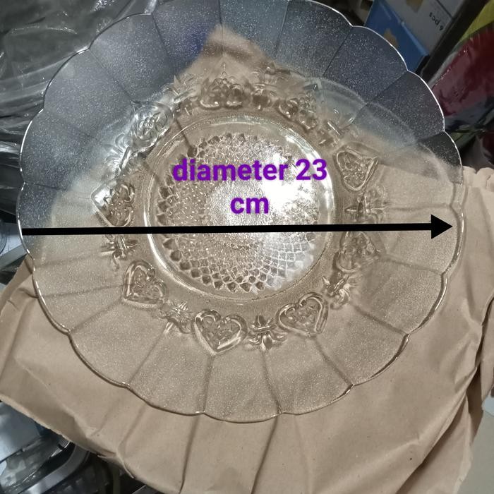 Piring Makan Kaca Putih Bening Motif Ukuran 22,5Cm Harga Lusinan Sale