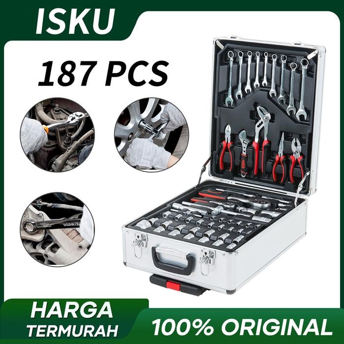 EJ593 ISKU Tool Kit 187 PCS Perkakas Bengkel Tool set/Koper Set Perkakas Bengkel/Alat Bengkel