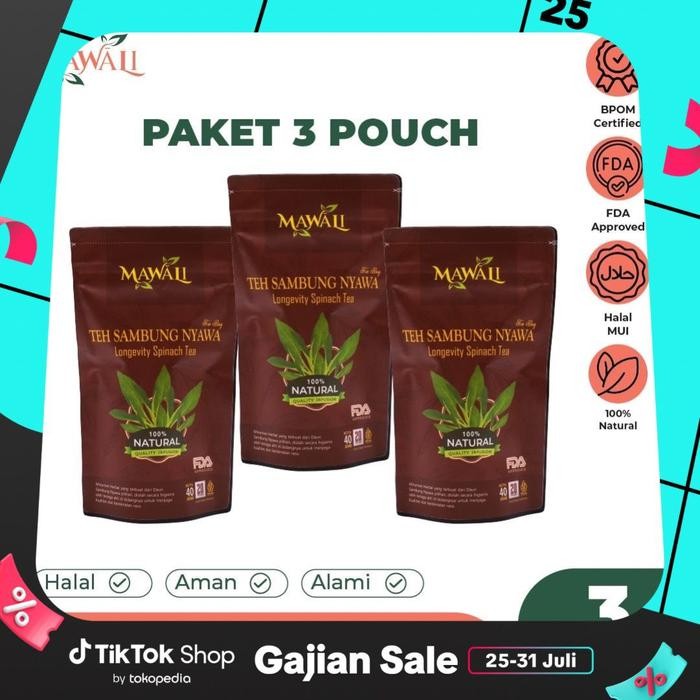 

Lecy.store2 (PAKET satu bulan 3 POUCH) Mawali Herbal Teh Daun Sambung Nyawa isi 20 Tea Bag BPOM