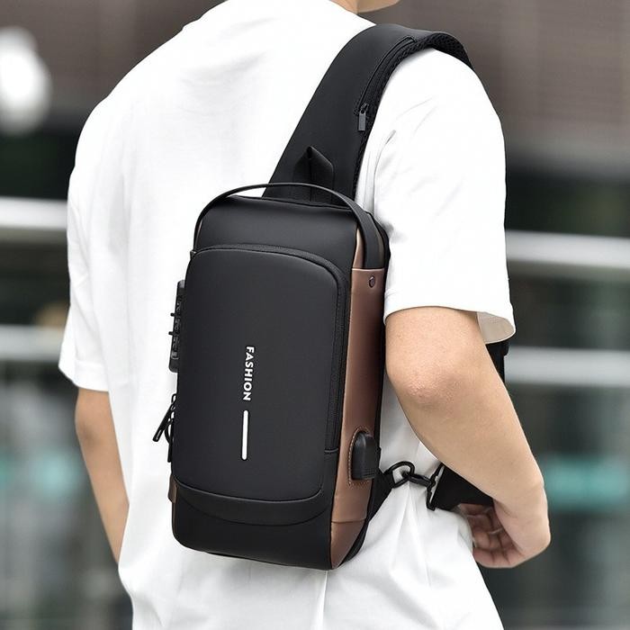 

IA475 Leather Concept SHAMANBLACK Tas Selempang Pria Tas Pria Sling Bag Pria Charger USB SHAMAN