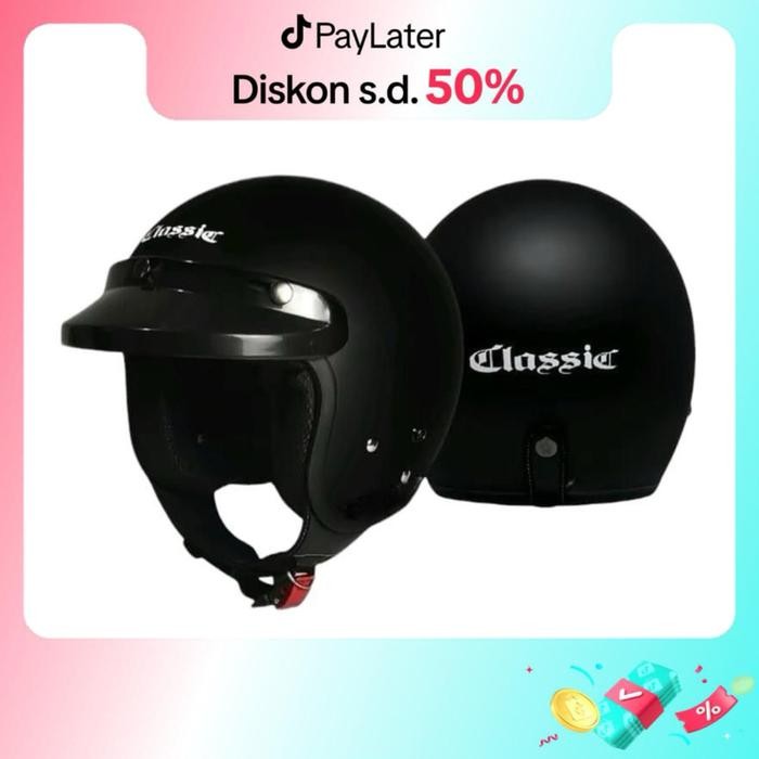 Terlaris - Helm Bogo Retro Dewasa Classic Pria Wanita Motorcycle Glosy Kaca Visor Hlem Vintage