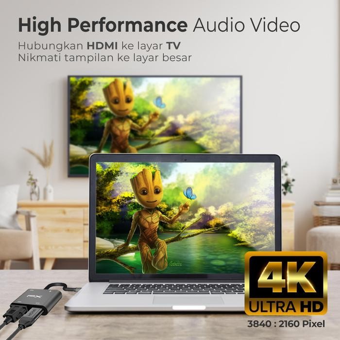 Usb Type C 3.1 Hub Converter Adapter To Hdmi Vga Usb 4 In 1 Px Uch14B