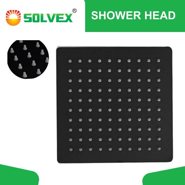 Solvex Kepala Shower Stainless Hitam Head Wall Shower Kotak 10 Inc 25X25 Cm