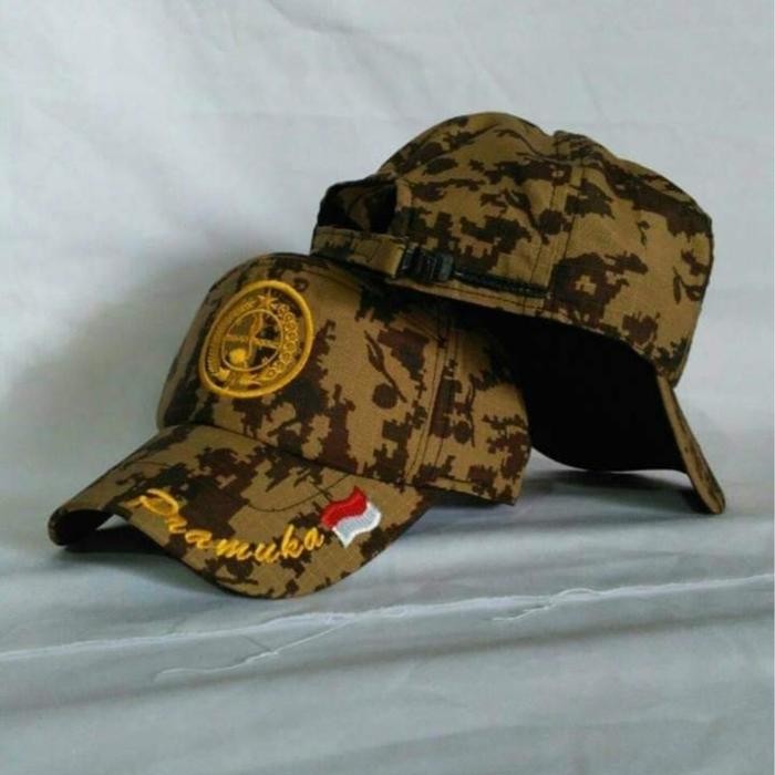 TOPI LORENG PRAMUKA - Polo Pramuka / Velcro Pramuka / Rimba Pramuka Scout Logo Bordir Termurah *