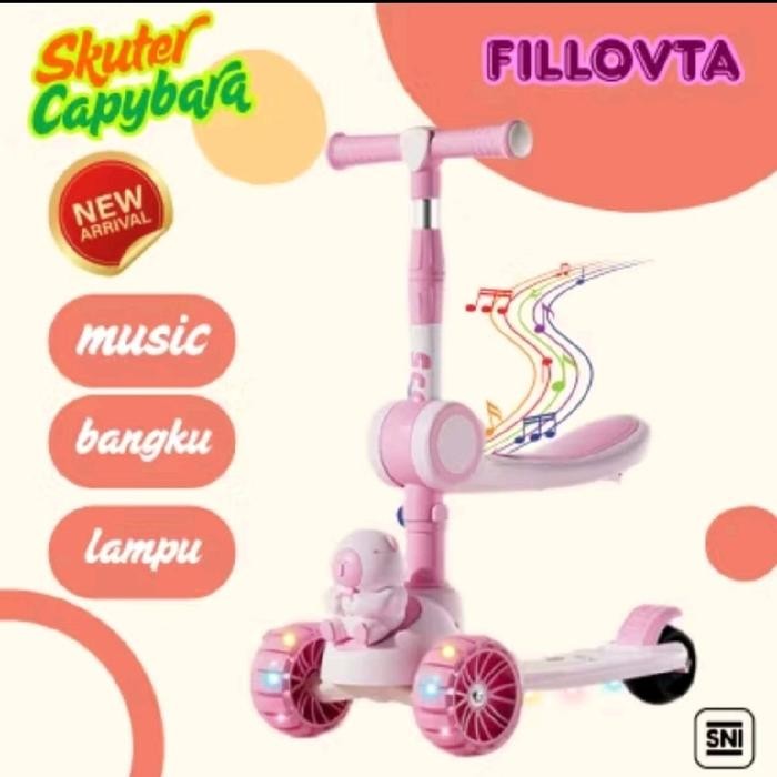 Skuter Anak 3 Roda Skuter Duduk Lampu Dan Musik Mainan Anak Warna Pink Bisa Dilipat Dengan Musik Dan