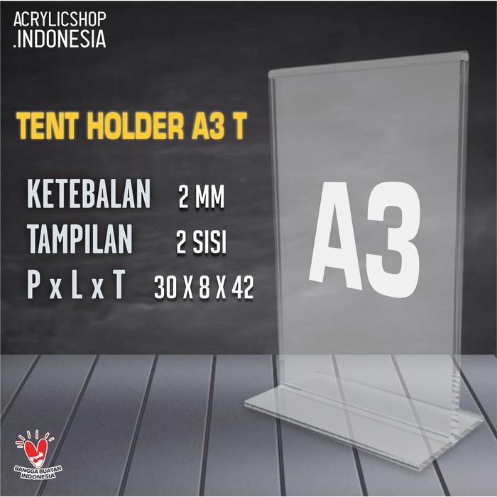 

Akrilik Tempat Brosur A3/Acrylic Tent Card Holder Stand 2Sisi A3 Typet