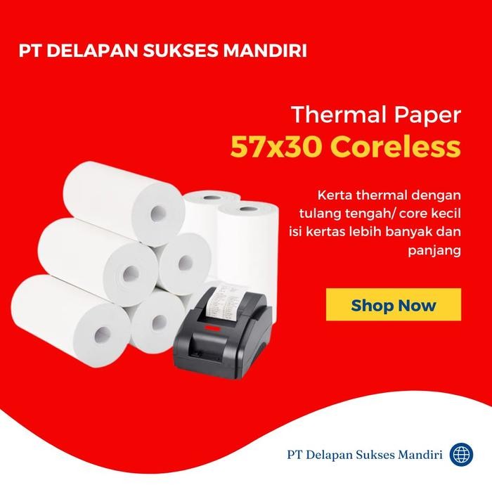 

Kertas Thermal 57 X 30 / 57x31 / 58 x 30 / 58x31 mm per 100 Roll Polos