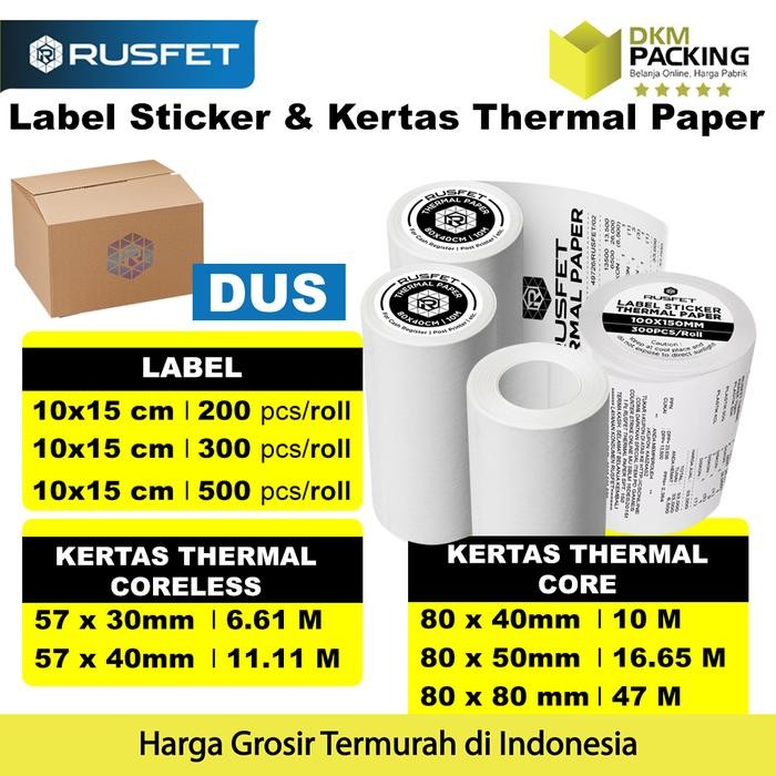 

Label dan Kertas Thermal Printer Struk Kasir Barcode Resi RUSFET DUS