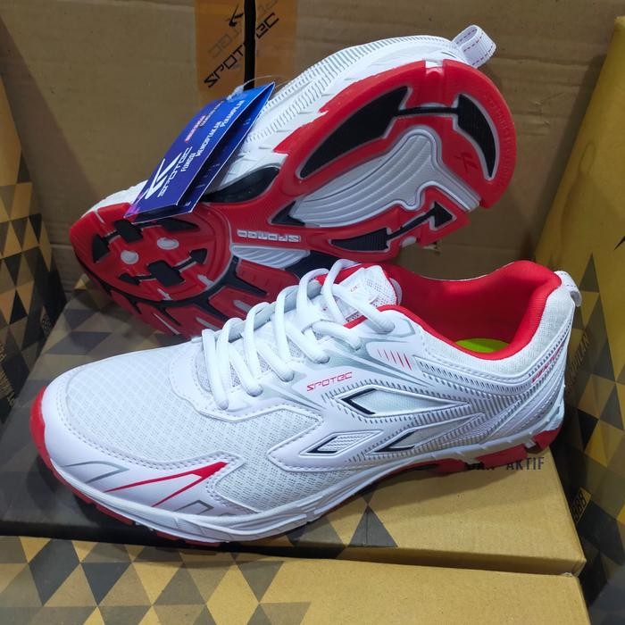 Sepatu Olah Raga Running Pria Spotec Dronic Putih Merah Original Terlaris Best Quality 100% Original