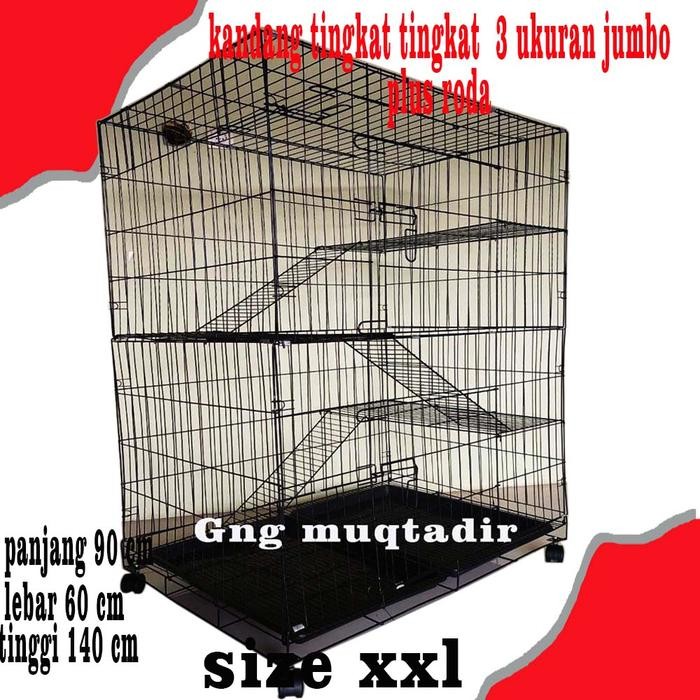 kandang kucing tingkat 3 jumbo size XXXL ukuran 90x60x140 bahan premium cat coating tahan karat