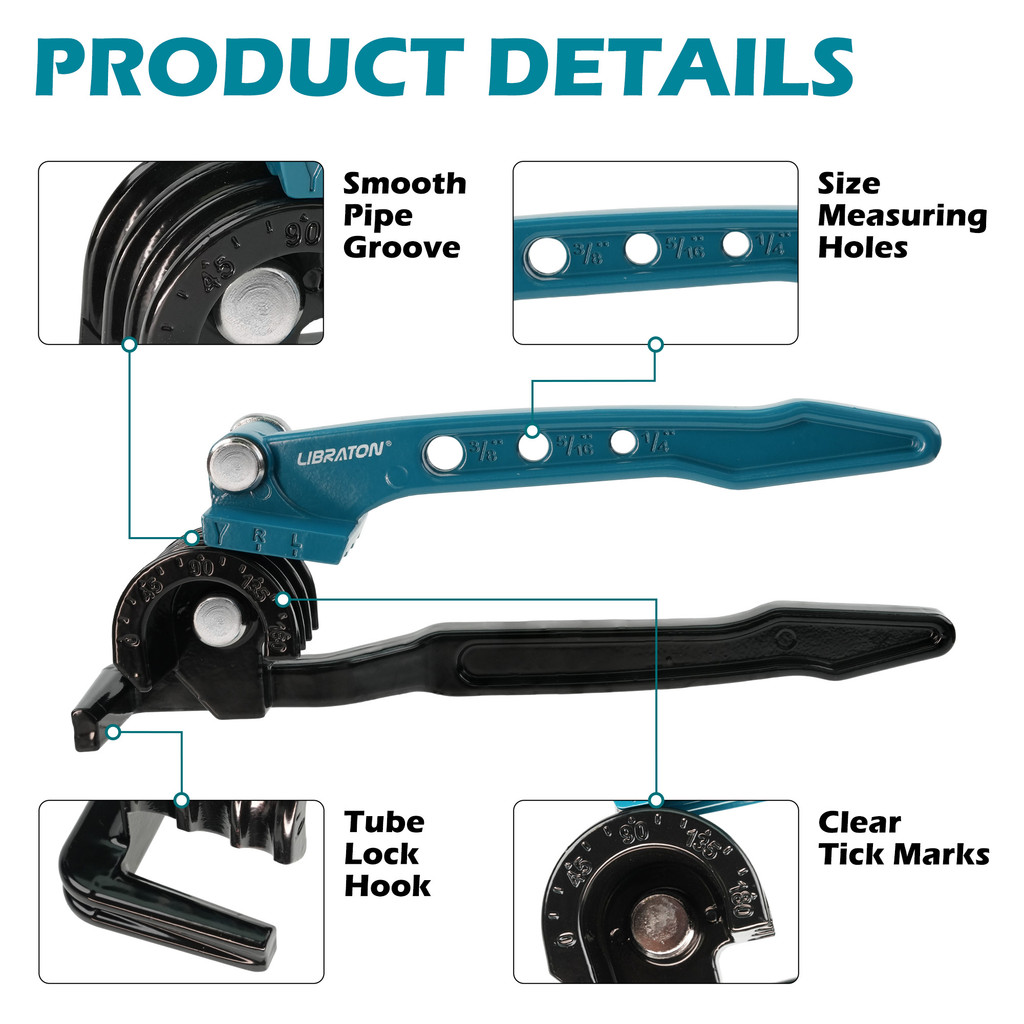 Tube Bender, Tubing Bender, 0-180 Copper Tube Bender, 3in1 Pipe Bender, 1/4", 5/16", 3/8" Manual