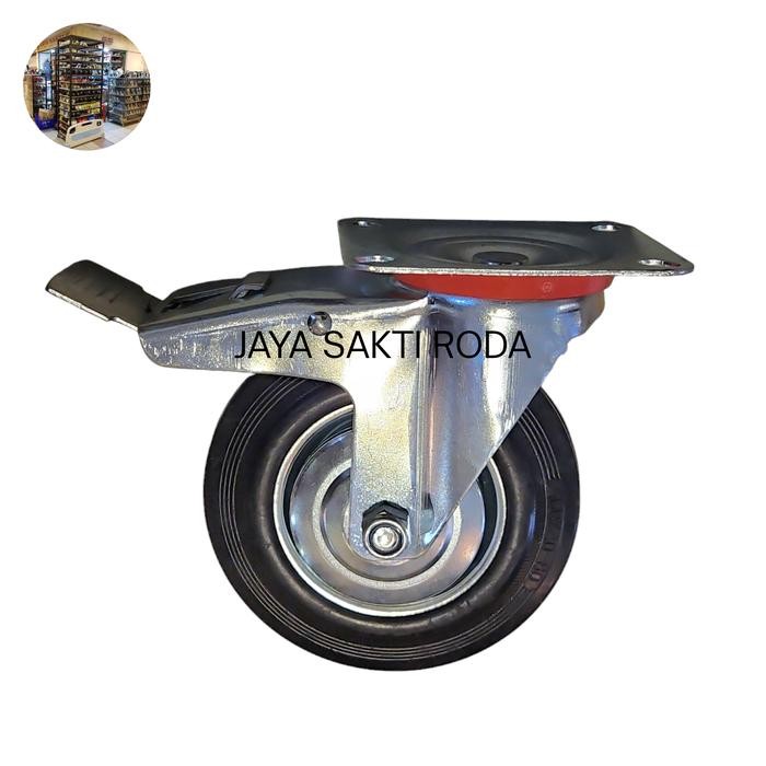 Roda Troli Grobak Karet 6 inch (Hidup+rem ) *