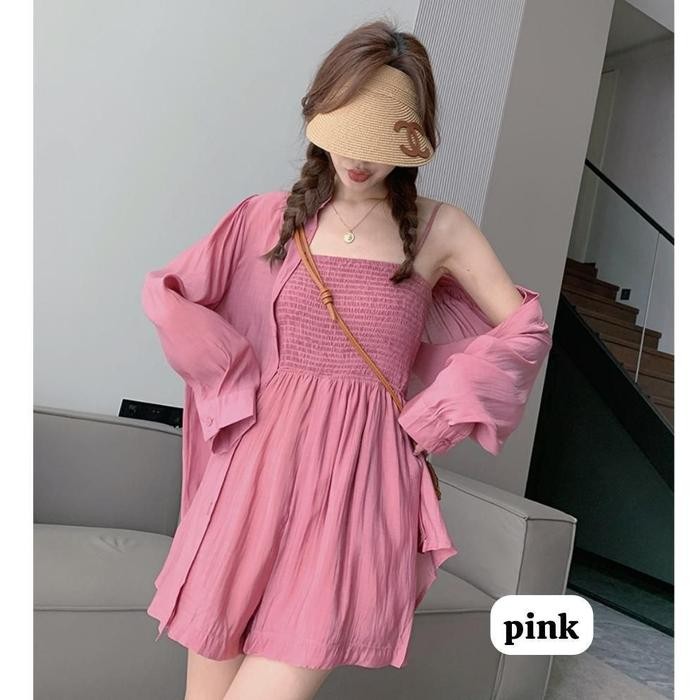 KIRALEIA - 5845 Fedorra Shirt & Smocked Tanktop Romper Set *