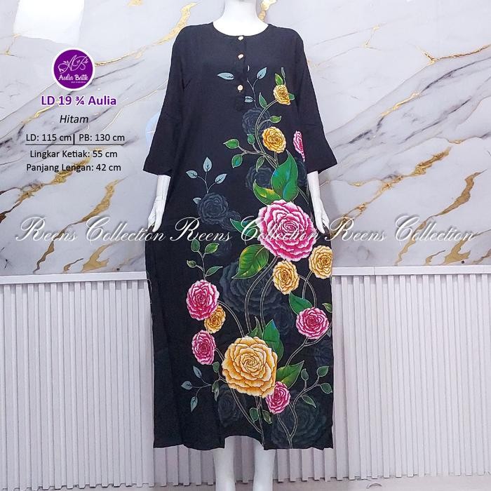 Aulia Batik Longdress 19 Tangan 3/4 Batik Print Daster Panjang Semata Kaki Lengan 7/8 3 Kancing