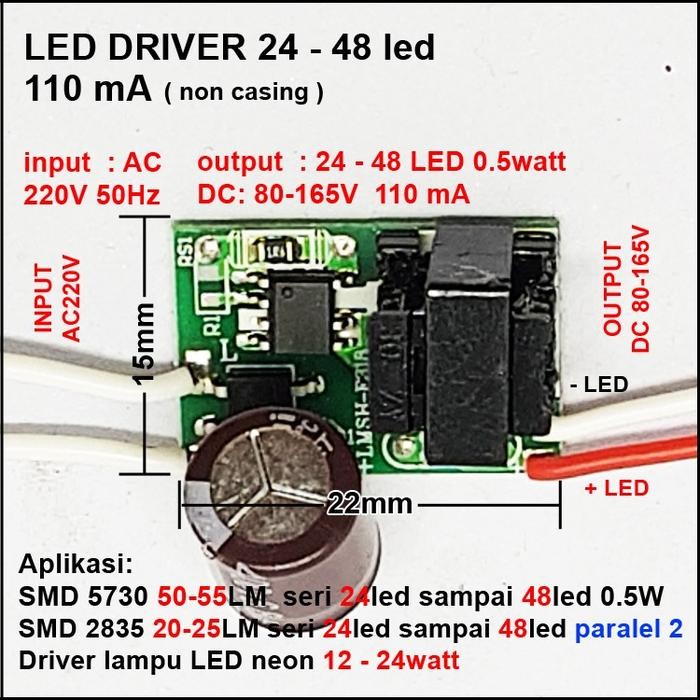 LED Driver 24-48x0,5 Watt 110 mA (NO IC) AC-DC Tanpa Casing *