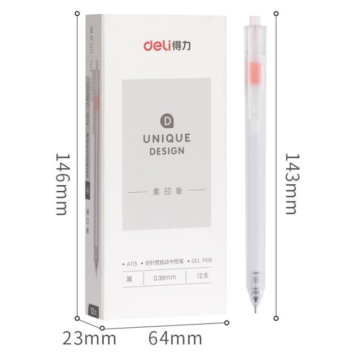 

Kenko Stationary - Deli Retractable Gel Pen/Pulpen Cetek 0.38 Mm Isi 12 Pcs A115-Black-12