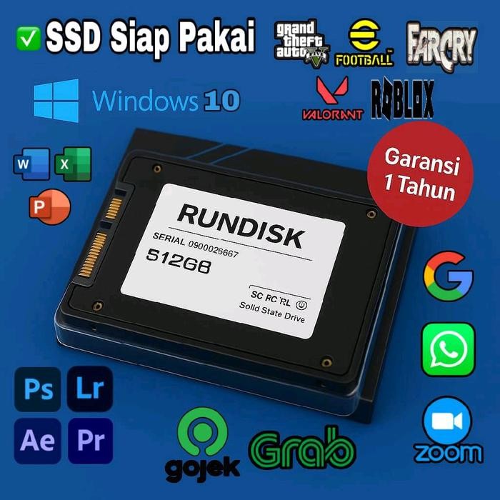 SSD SATA Laptop PC isi Windows 10 + Office 128GB/256GB/512GB Tinggal Pasang Bisa Request Software