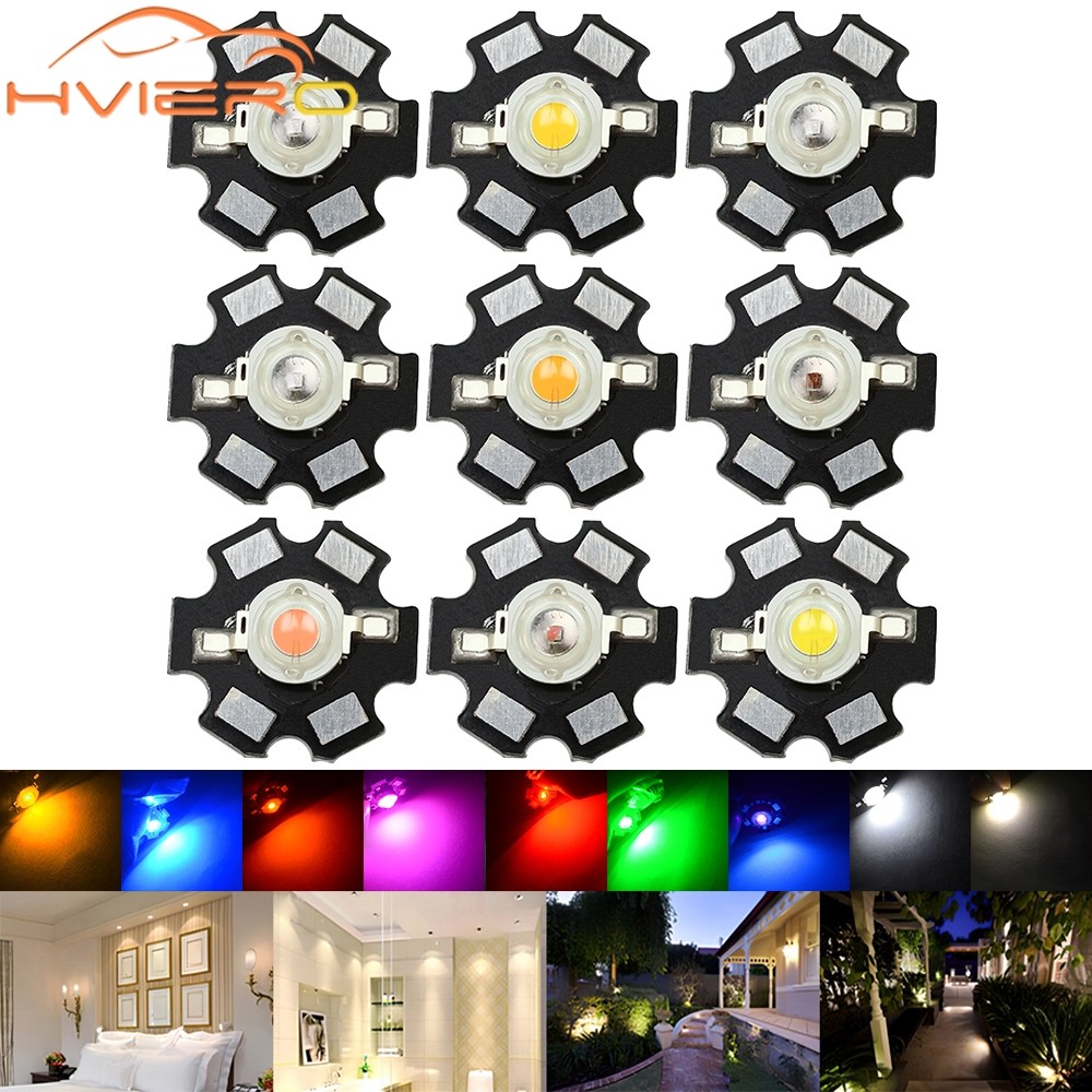 10X 20mm 3V 1W 3W High Power Chip Light Bead White Red Blue Green Led Beads Emitter LED Bulb Diodes