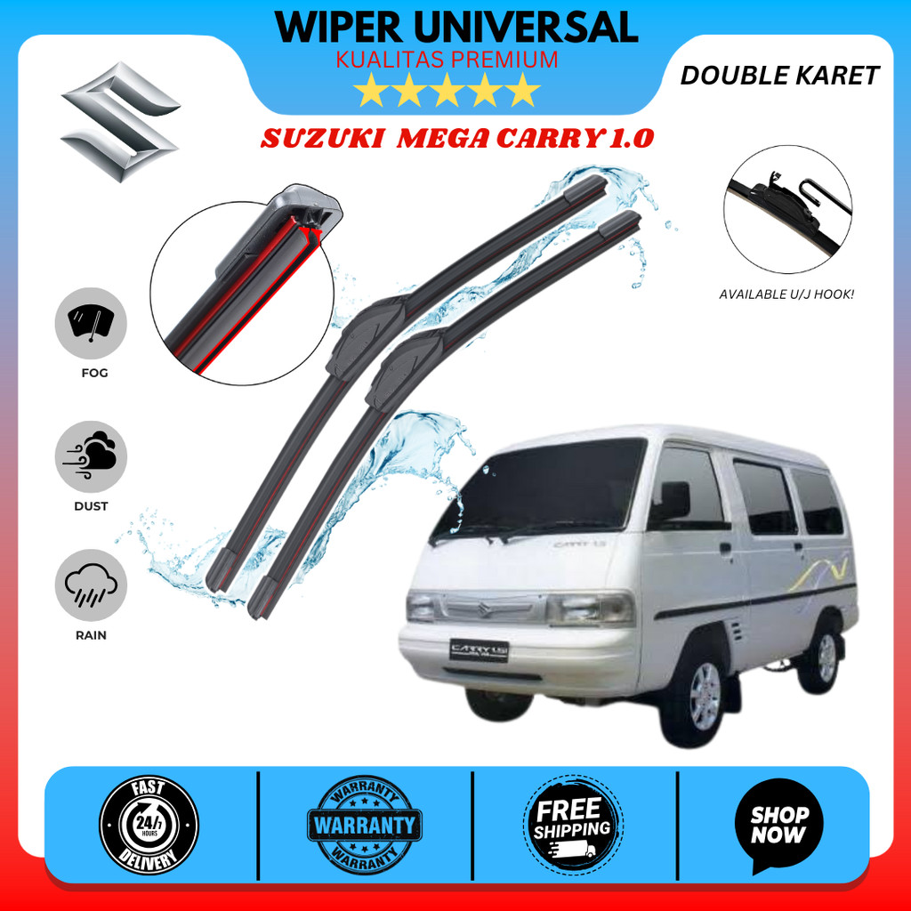 Wiper Dual Karet Mobil Suzuki Carry 1.0 Kaca Depan Mobil Satu Set Kiri Kanan