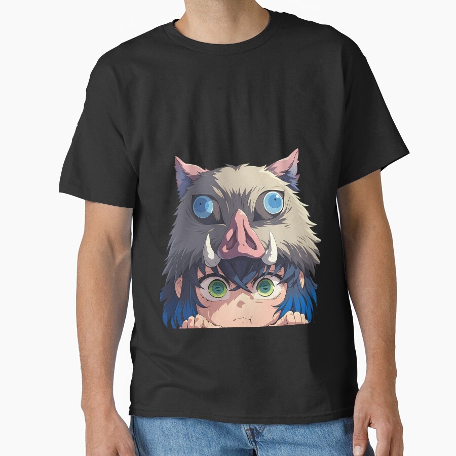 Inosuke Hashibira Demon Slayer Anime Chibi Babi Topeng Boxy T-Shirt Kaos Leher Bulat Unisex, Unik Kr