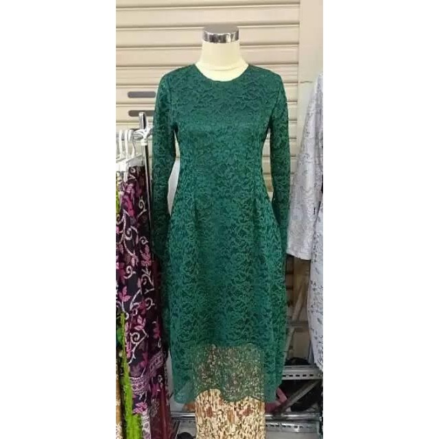 Atasan Kebaya Brukat Dres Brokat Kurung kebaya atasan Hijau Botol