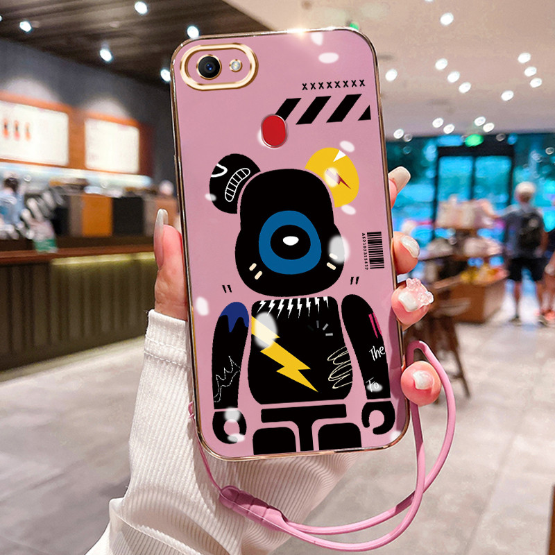 Casing Hp Untuk OPPO F7 F5 F5 Youth Case Beruang Robot Pelapisan Mewah Cesing Lanyard ponsel Kesing 