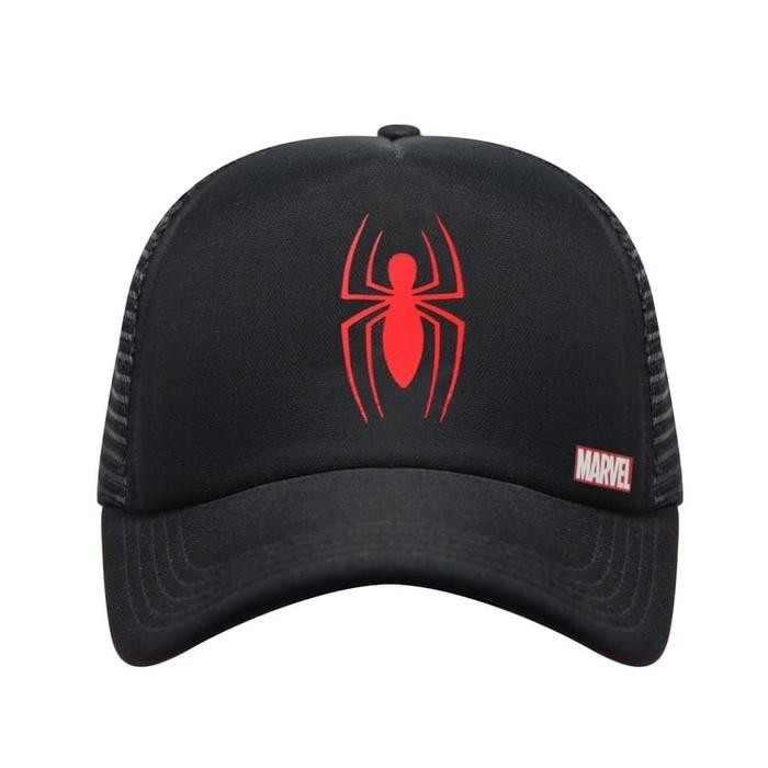 Topi Trucker Dewasa Hitam Ori Snapback Logo Spiderman Merah